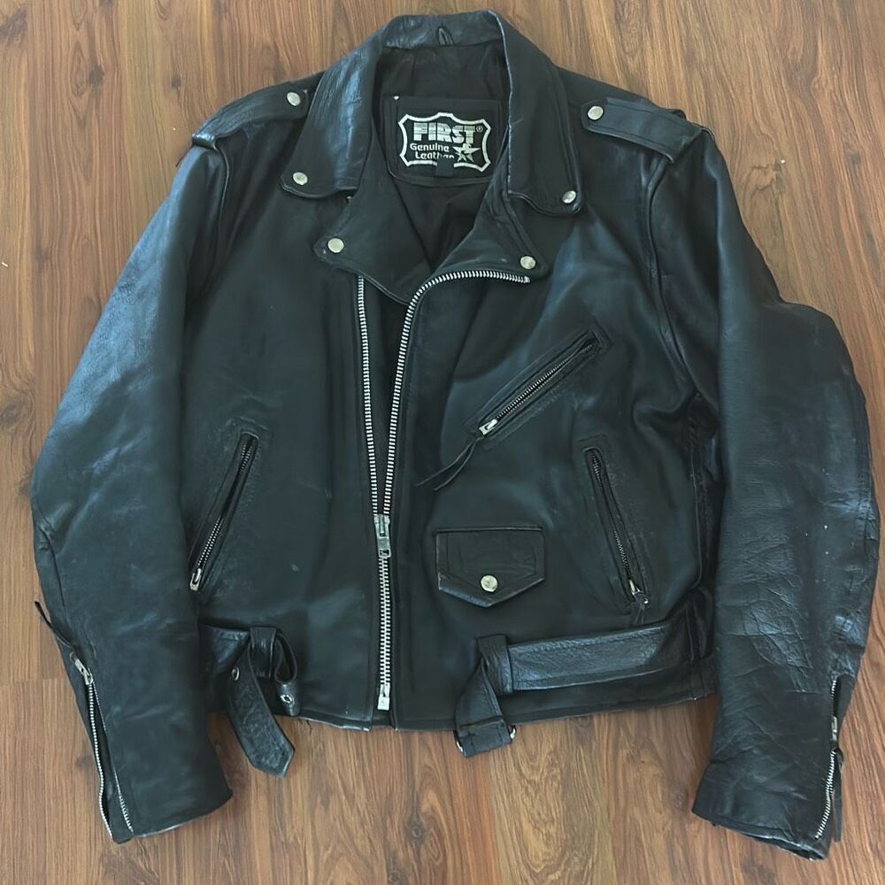 Harley Davidson Black leather Moto jacket. Medium